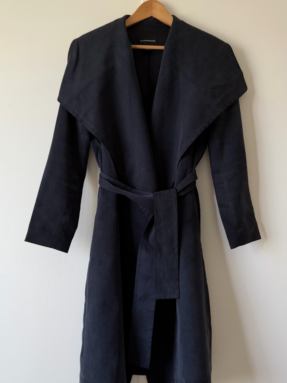 Navy Shawl-Collar Belted Trench Coat